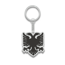 Load image into Gallery viewer, Albanian Eagle Keychain - Premium Hard Enamel, Shiny Silver Finish, Patriotic Albania Symbol, Durable Cultural Accessory, 1.7-inch
