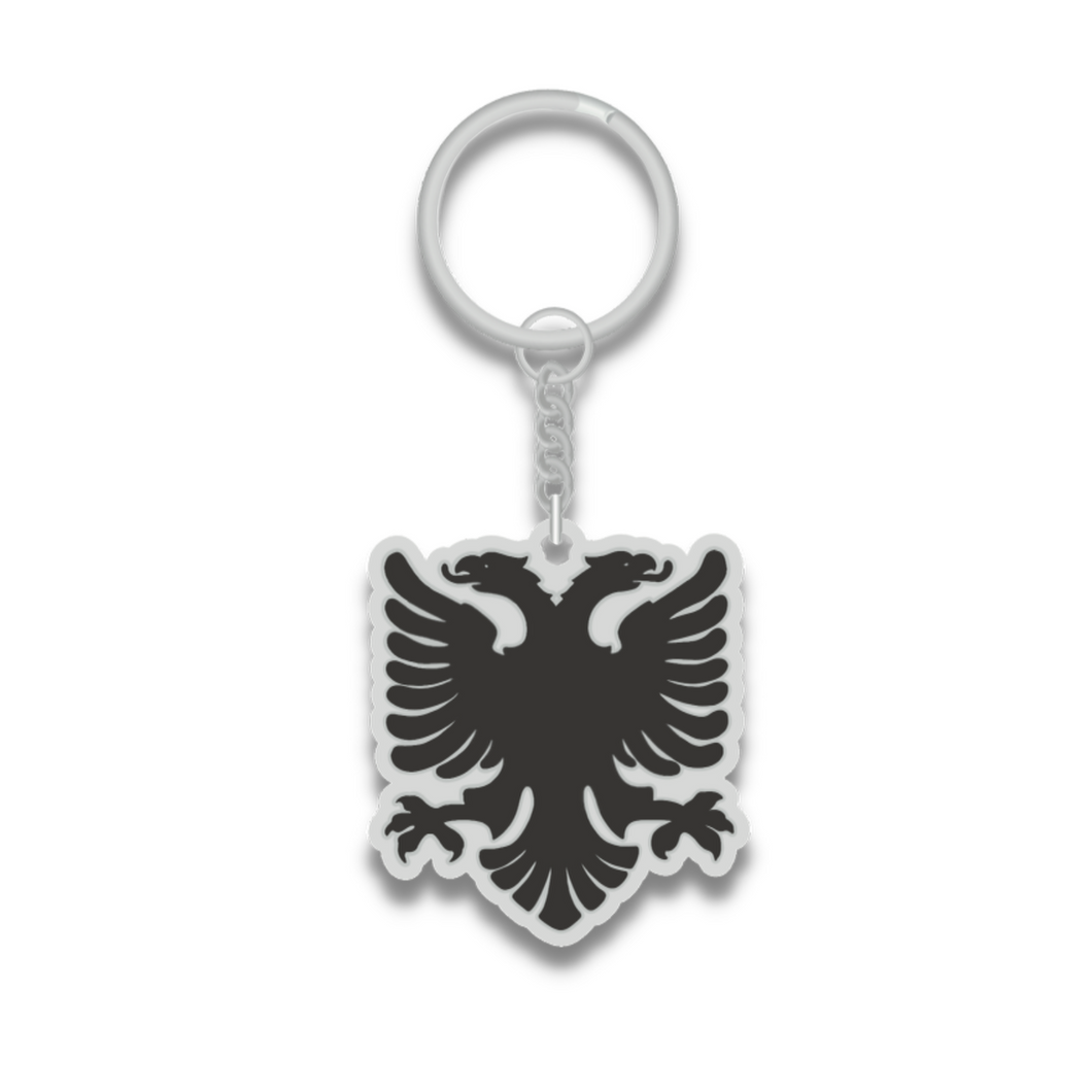 Albanian Eagle Keychain - Premium Hard Enamel, Shiny Silver Finish, Patriotic Albania Symbol, Durable Cultural Accessory, 1.7-inch