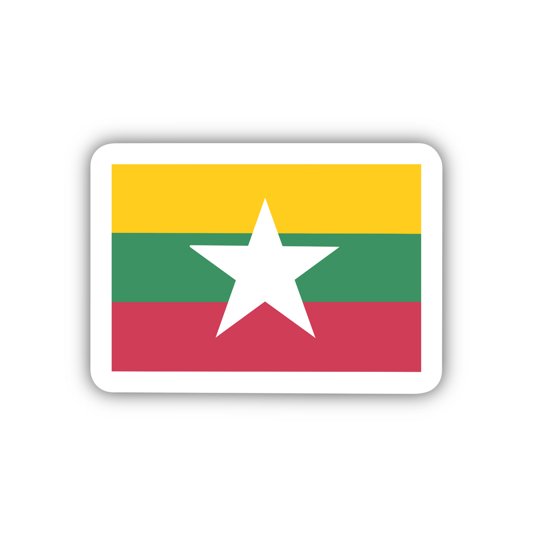 Myanmar Flag, Clear Sticker, ~2” length